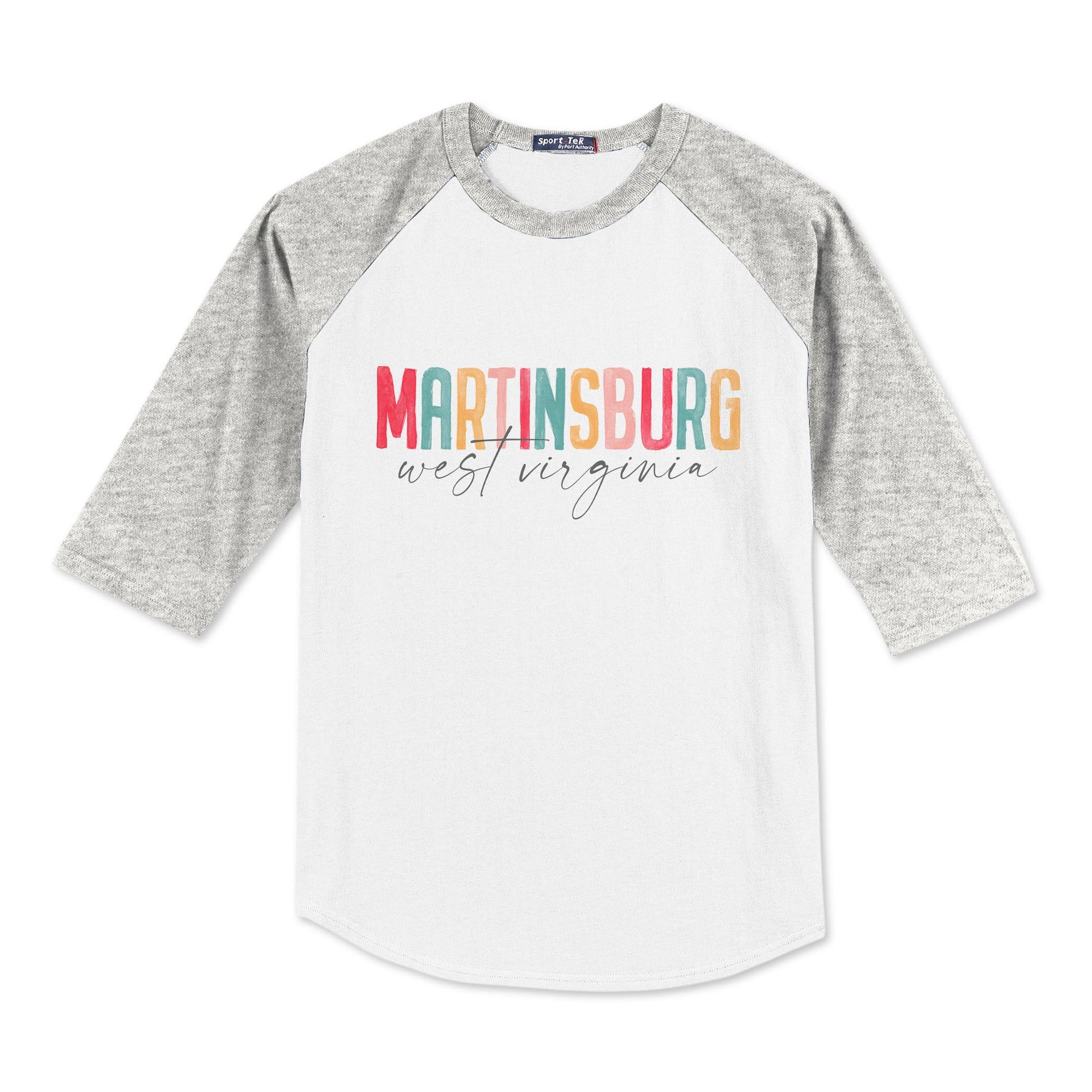Sport-Tek® Youth Colorblock Raglan Grey/White-L+L Watercolor City -0