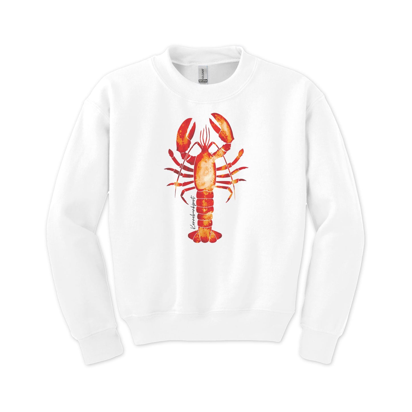 Gildan Youth Crewneck White-Kennebunkport Maine Orange Lobster