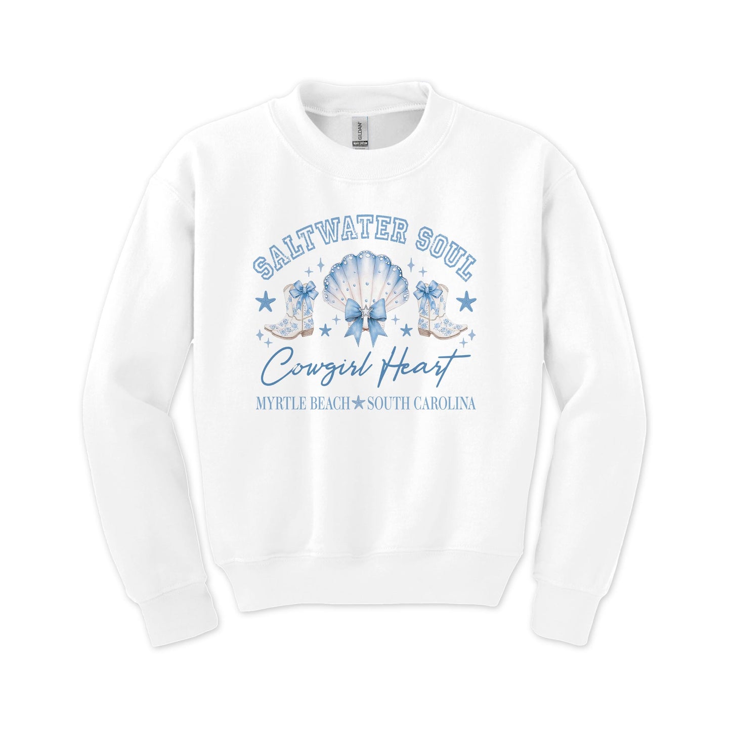 Gildan Youth Crewneck White-Love+Local Coastal Cowgirl -0