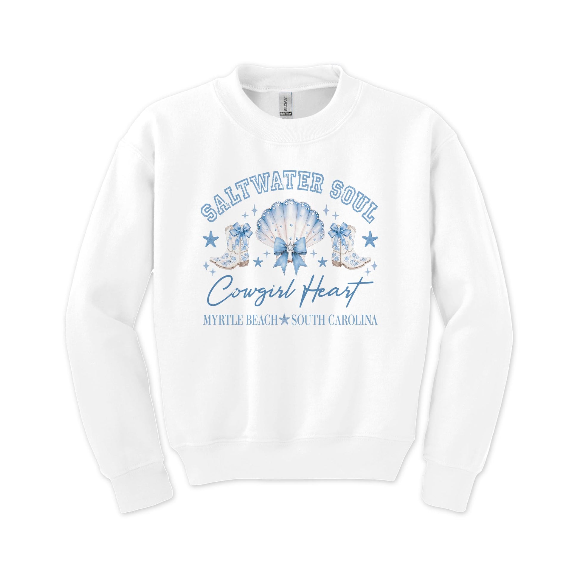 Gildan Youth Crewneck White-Love+Local Coastal Cowgirl -0