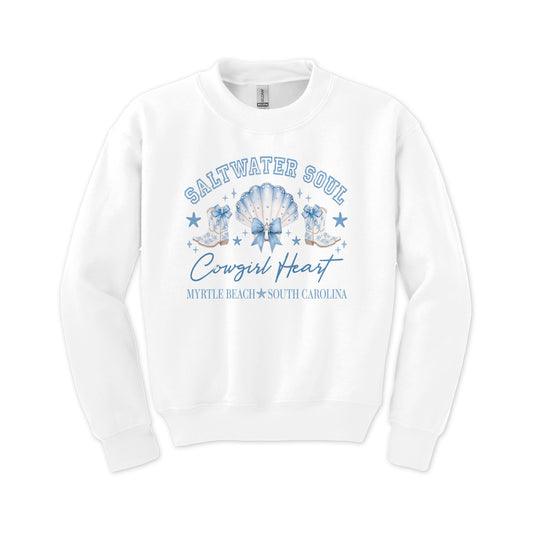 Gildan Youth Crewneck White-Love+Local Coastal Cowgirl -0
