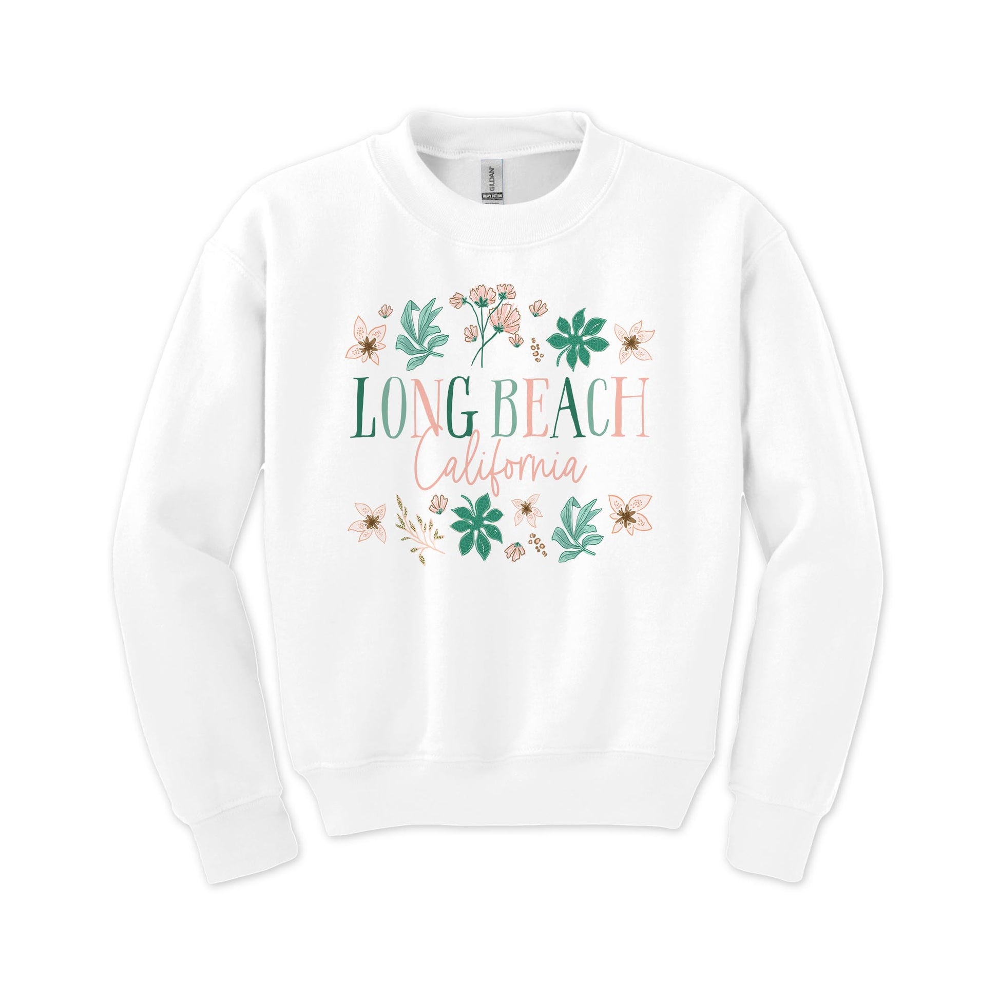 Gildan Youth Crewneck White-Love+Local Lush Tropics -0