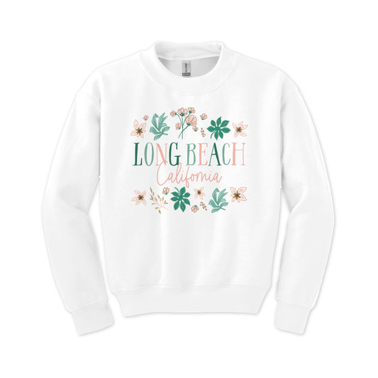 Gildan Youth Crewneck White-Love+Local Lush Tropics -0