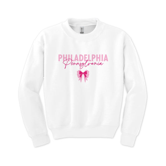 Gildan Youth Crewneck White-Love+Local Bonita Bows -0