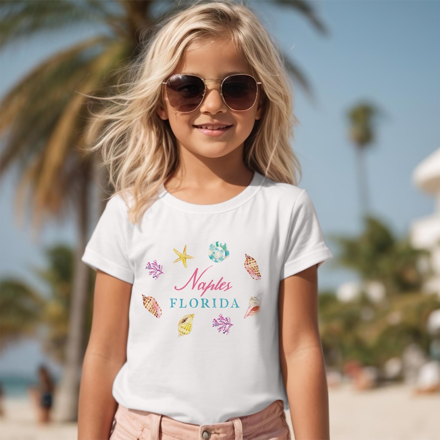 Bella Canvas Youth T-Shirt White-Shells & Shoreline Naples Florida -2
