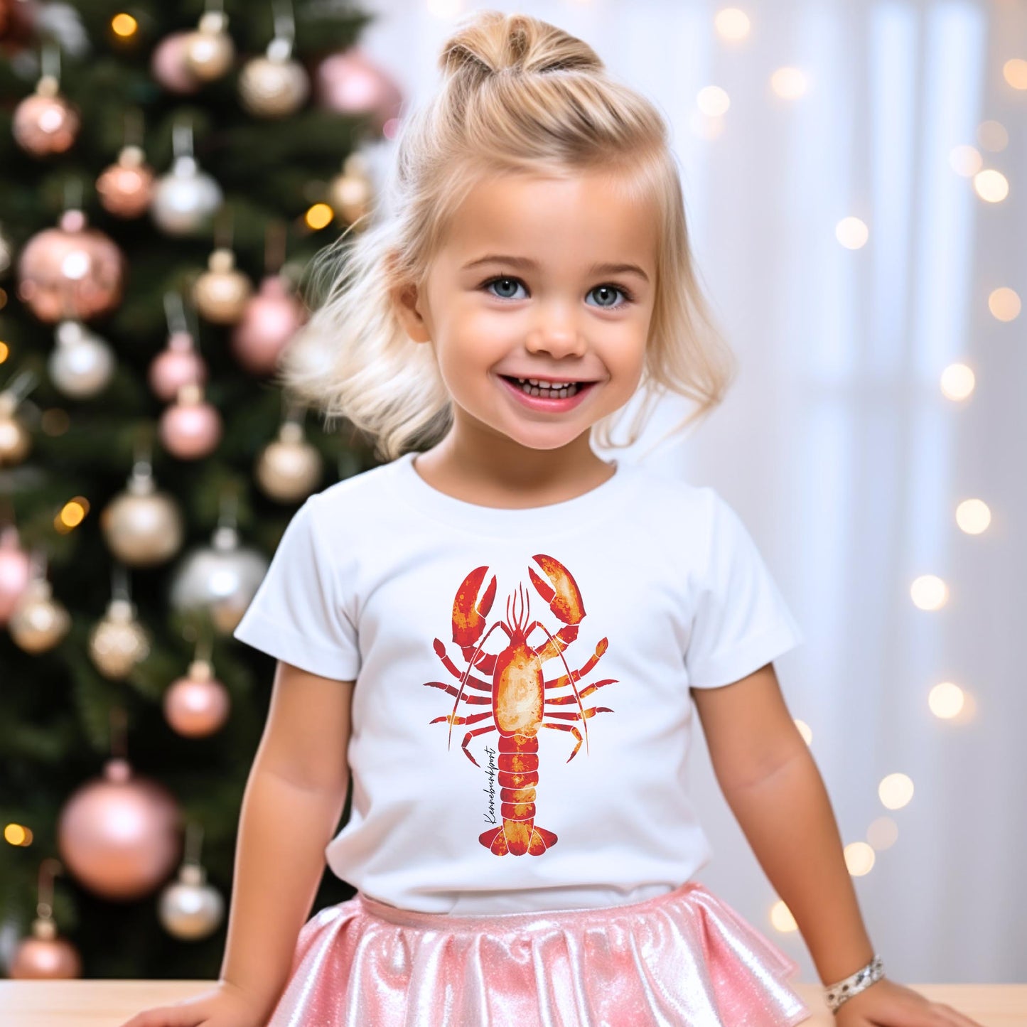 Bella Canvas Youth T-Shirt White-Kennebunkport Maine Orange Lobster
