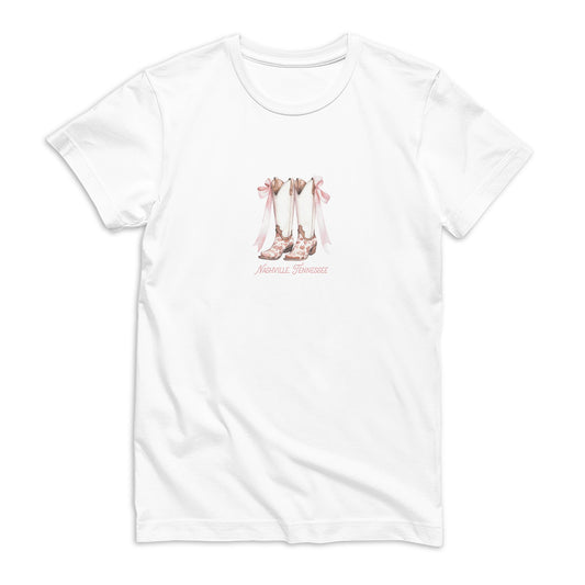 Bella Canvas Youth T-Shirt White-Love+Local Coquette Cowgirl Boots -0