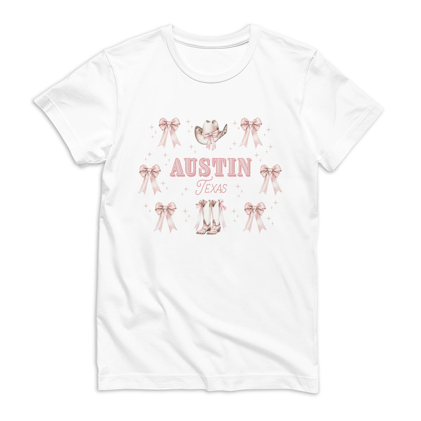 Bella Canvas Youth T-Shirt White-Love+Local Coquette Cowgirl Bow & Boots -0