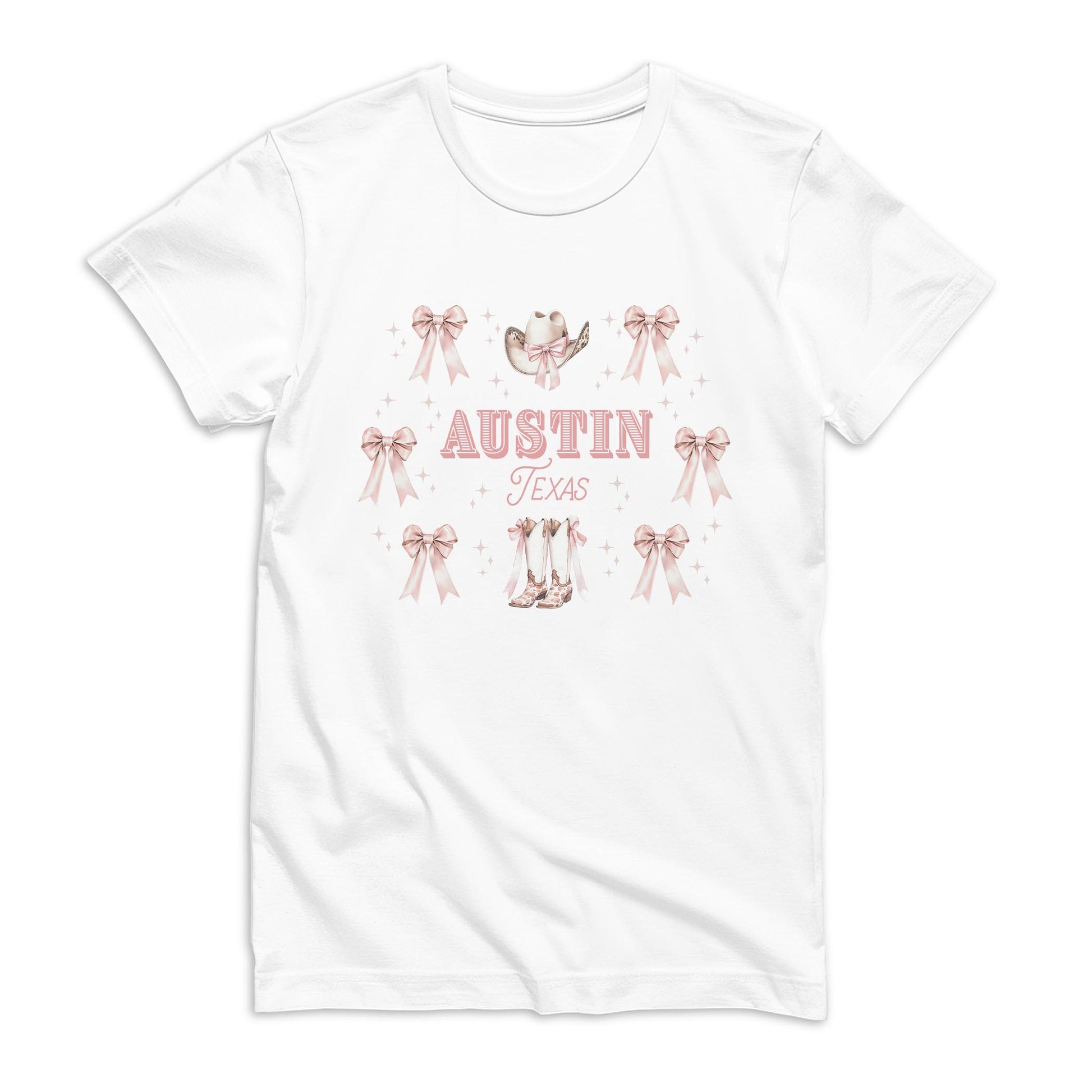 Bella Canvas Youth T-Shirt White-Love+Local Coquette Cowgirl Bow & Boots -0