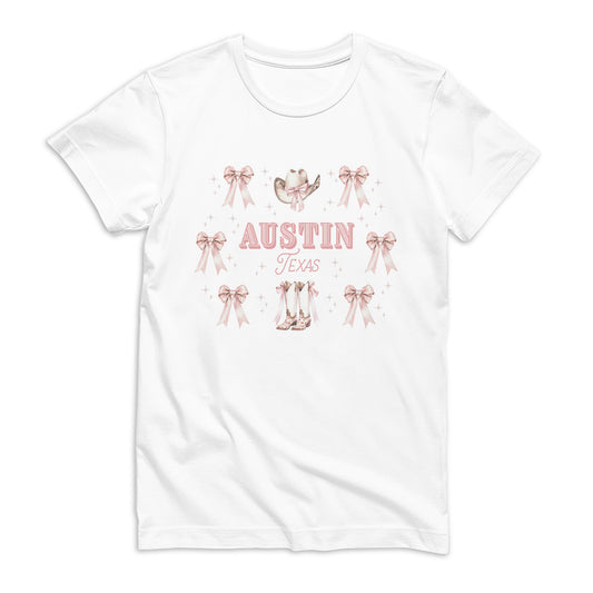 Bella Canvas Youth T-Shirt White-Love+Local Coquette Cowgirl Bow & Boots -0