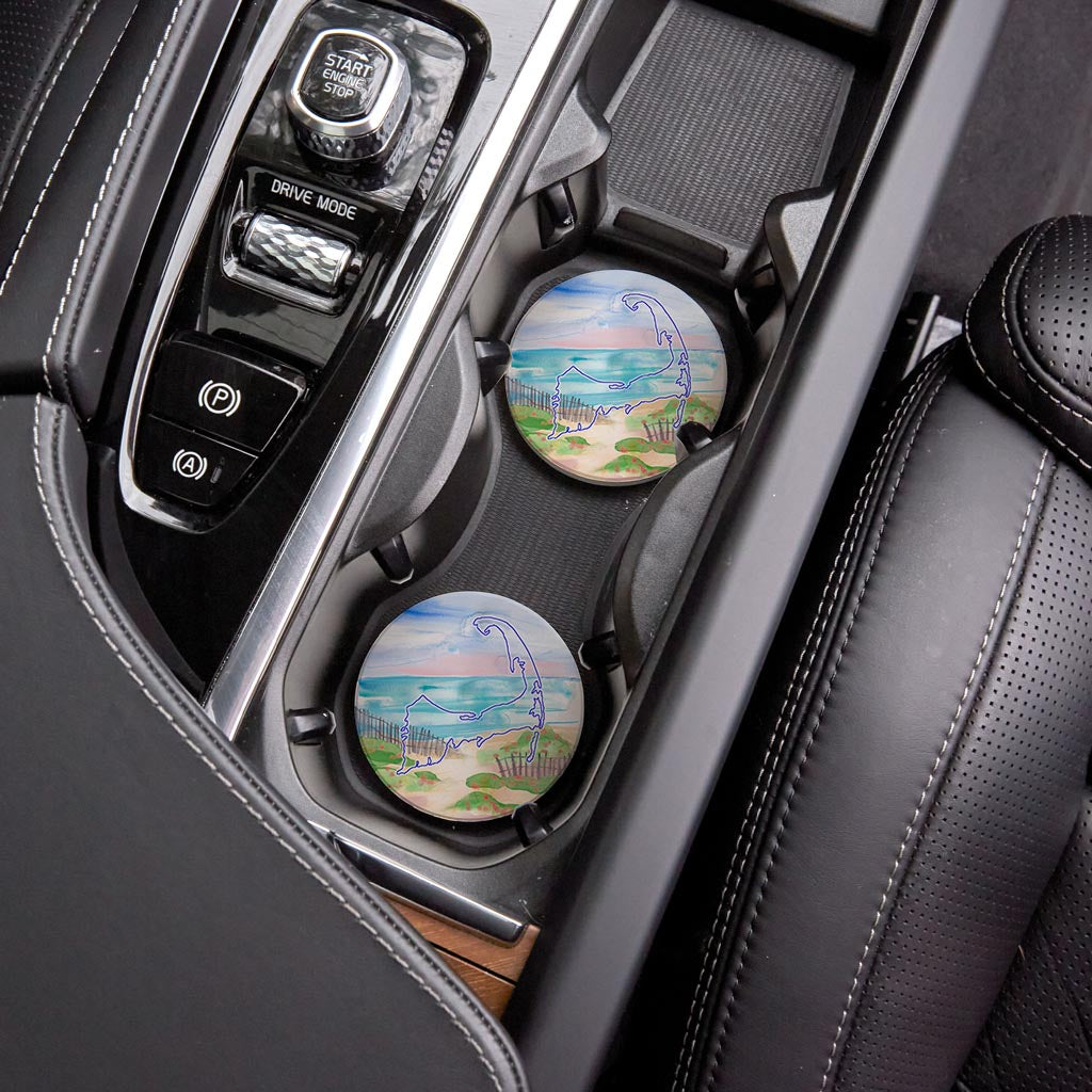 Watercolor Beach Scene| Absorbent Car Coasters | Set of 2 | Min 4