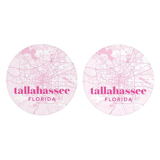 Bright Modern Pink Map Florida Tallahassee | Absorbent Car Coasters | Set of 2 | Min 4