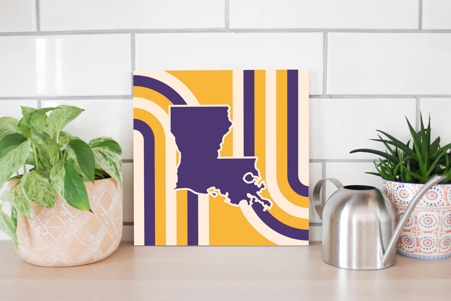 Purple Gold Louisiana Retro State Shape | Wood Sign | Eaches | Min 2