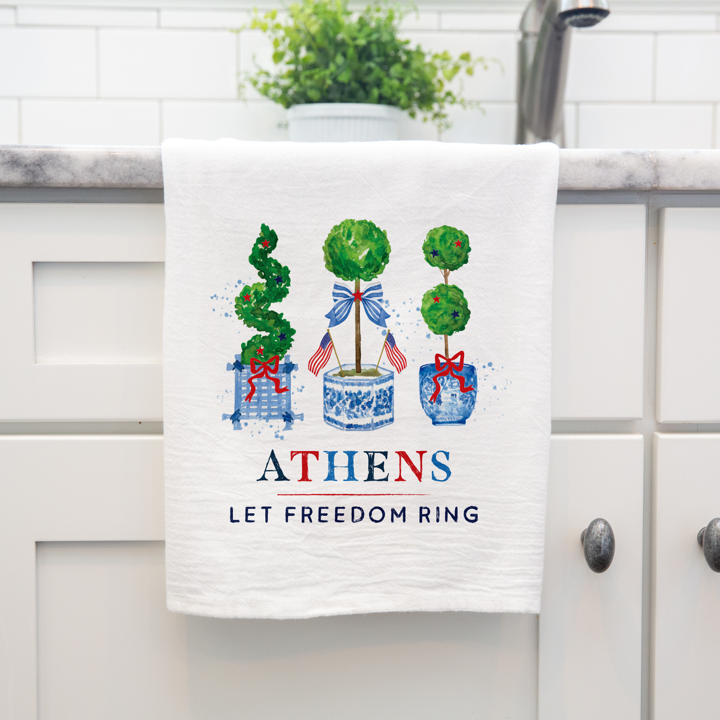Tea Towel, Kitchen Decor, Patriotic Gift, Custom City/State