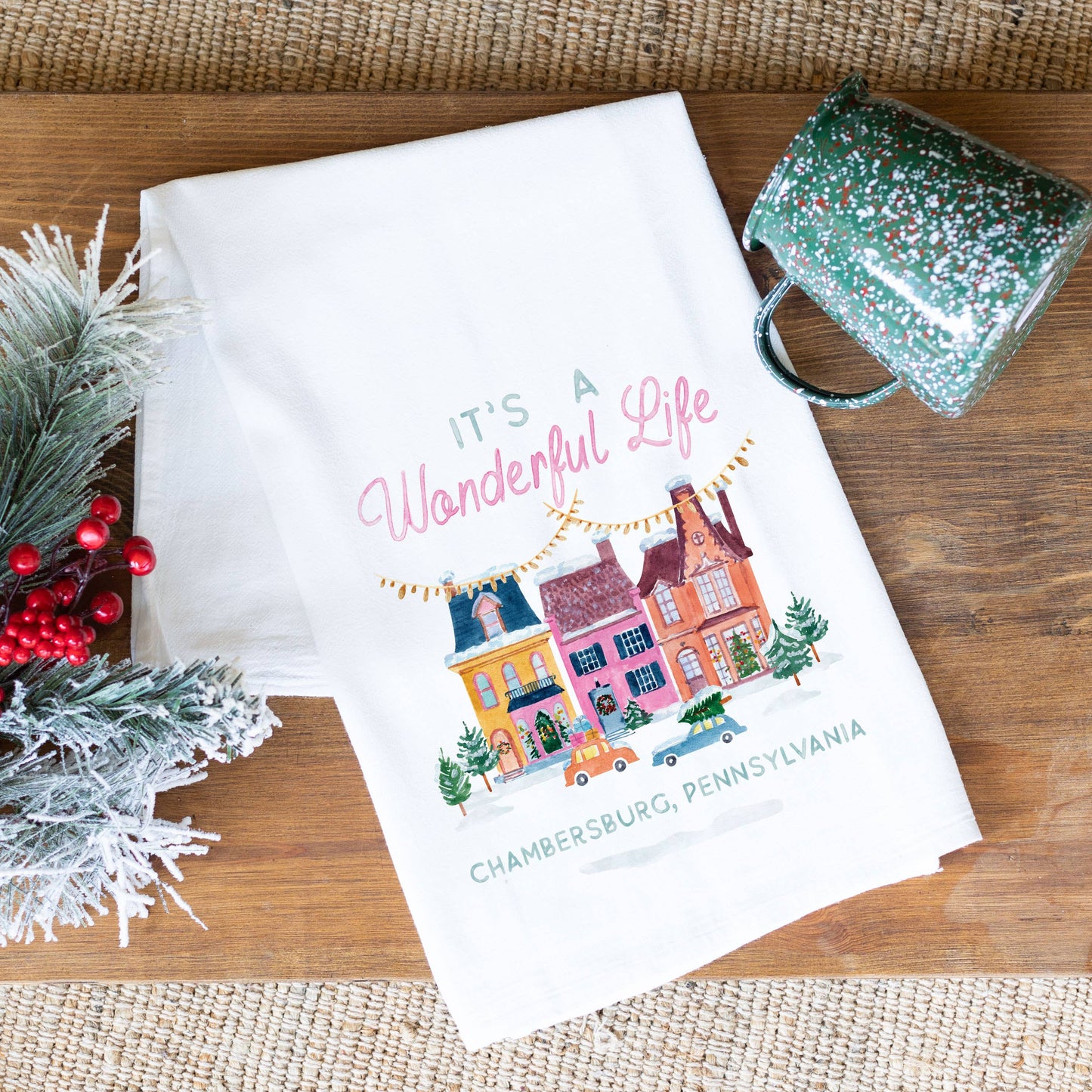 Custom City, Kitchen Decor, Tea Towel, Christmas, Souvenir