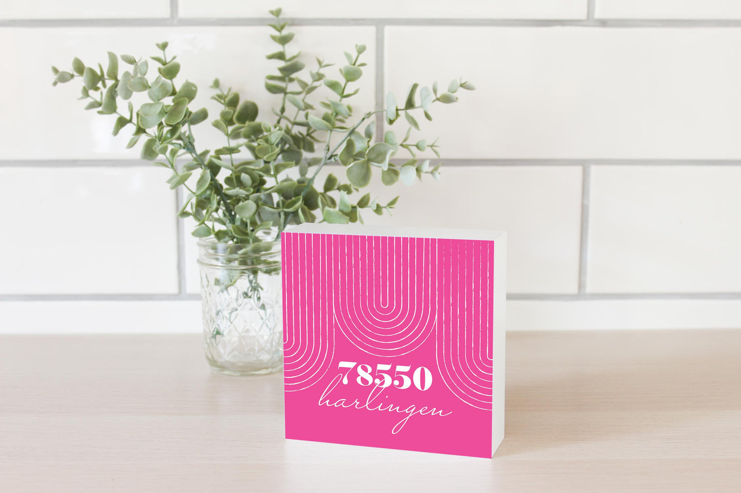 Bright Modern City Zip On Pink Texas Harlingen | Wood Block | Eaches | Min 4