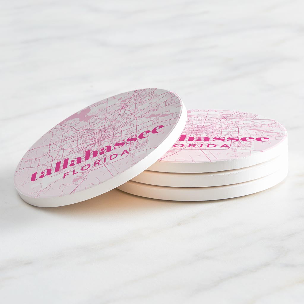 Bright Modern Pink Map Florida Tallahassee | Absorbent Coasters | Set of 4 | Min 2