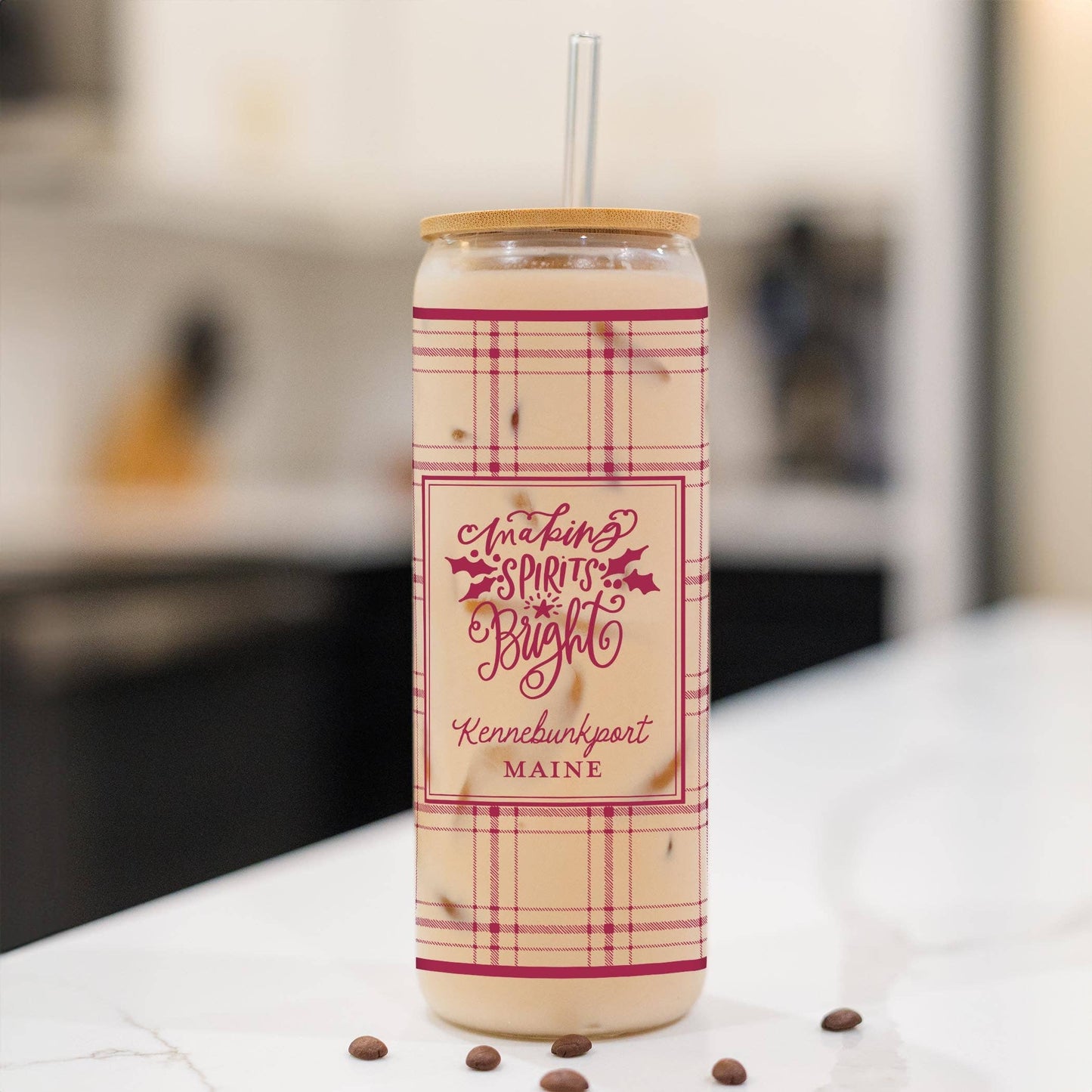 24oz Cold Brew Glass-Love + Local Winterberry