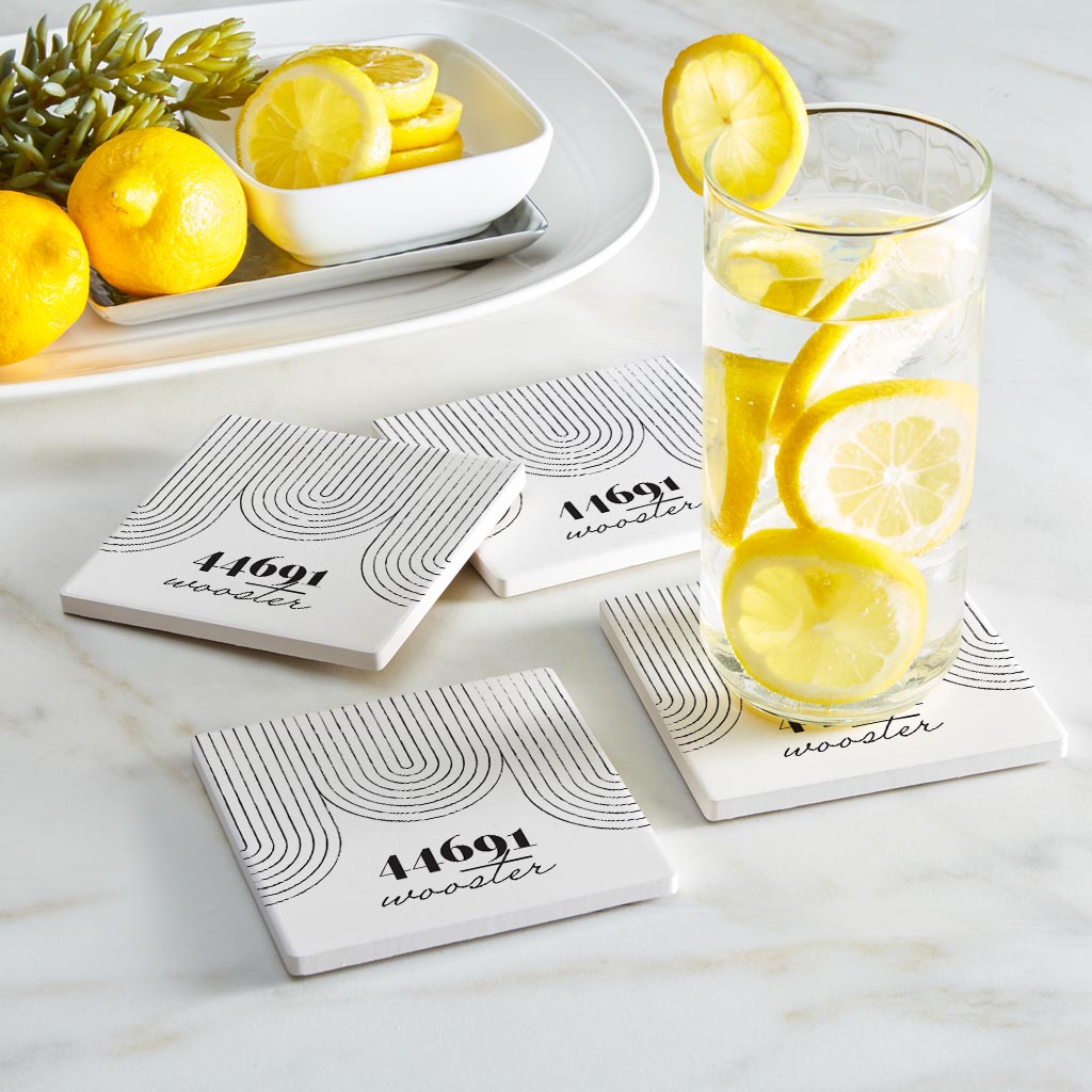 Black And White City Zip On White Ohio Wooster | Absorbent Coasters | Set of 4 | Min 2