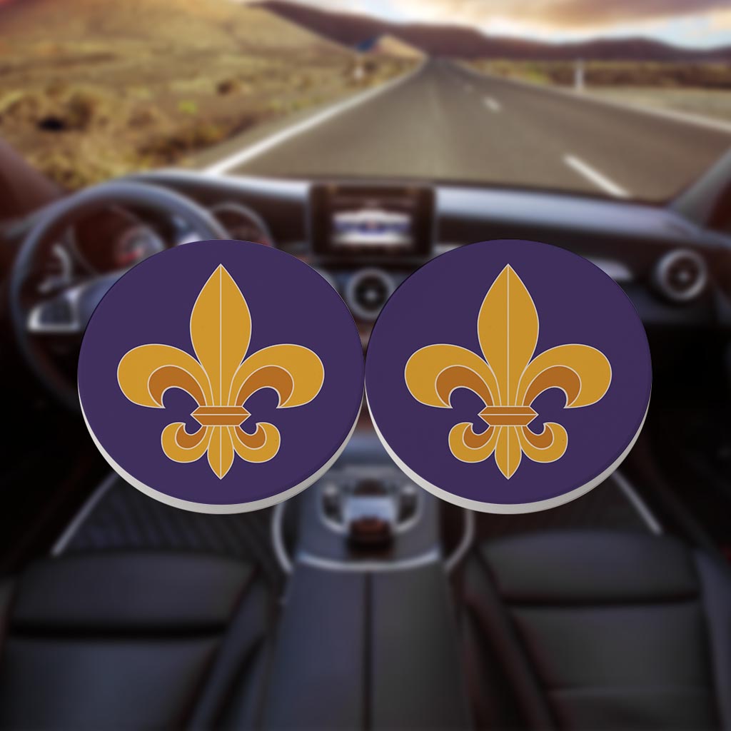 Purple Gold Louisiana Fleur De Lis| Absorbent Car Coasters | Set of 2 | Min 4