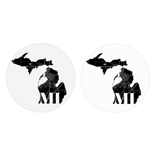 Black And White Abbreviated State Map White Michigan| Absorbent Car Coasters | Set of 2 | Min 4