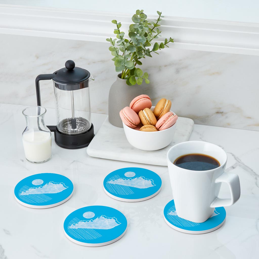 Bright Modern Geometric On Blue Kentucky| Absorbent Coasters | Set of 4 | Min 2