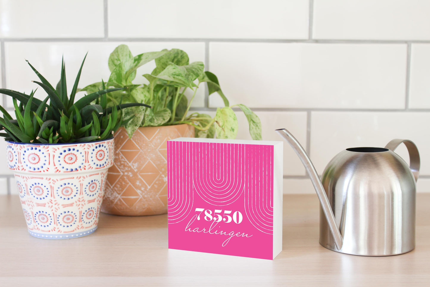Bright Modern City Zip On Pink Texas Harlingen | Wood Block | Eaches | Min 4