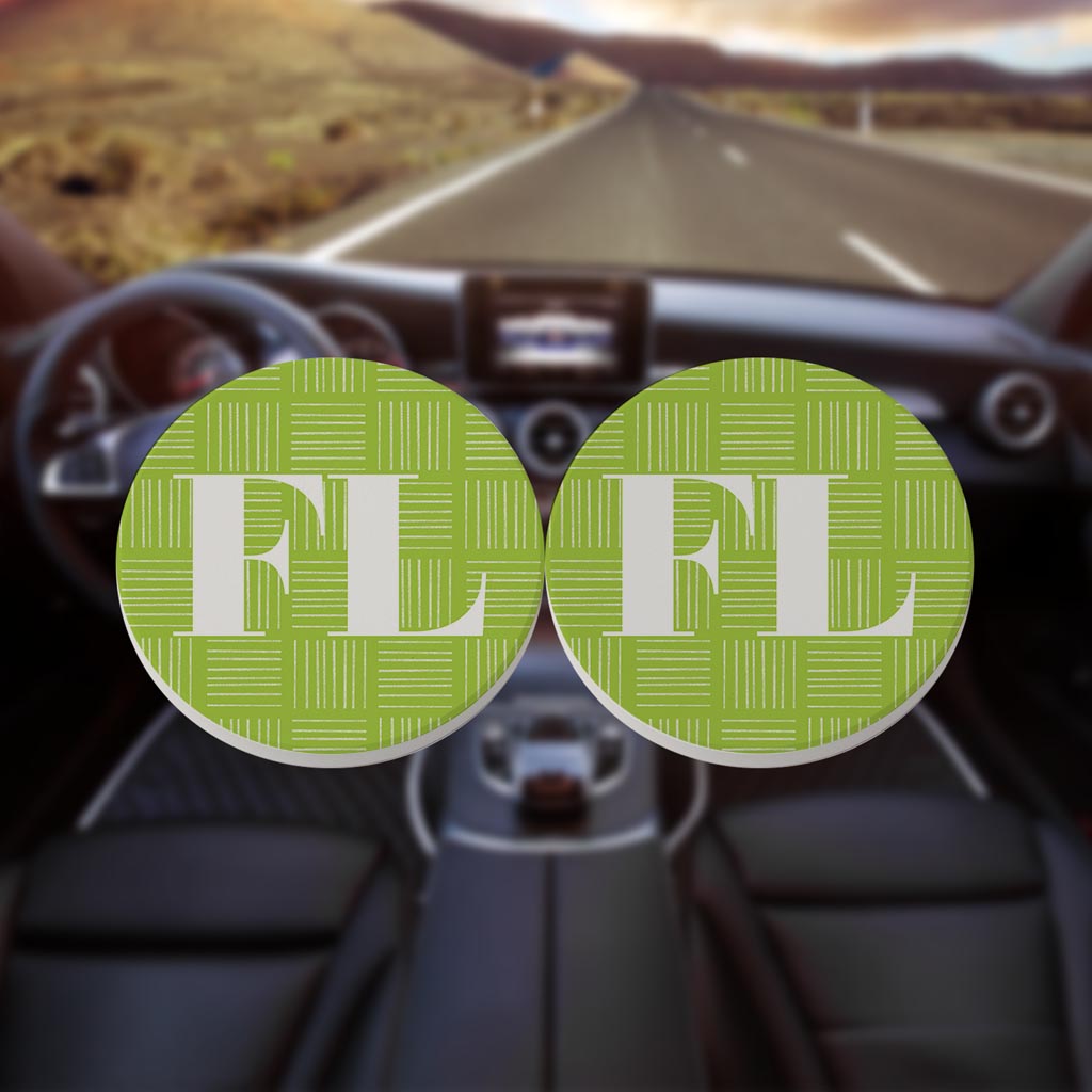 Bright Modern Abbreviated On Green Florida | Absorbent Car Coasters | Set of 2 | Min 4