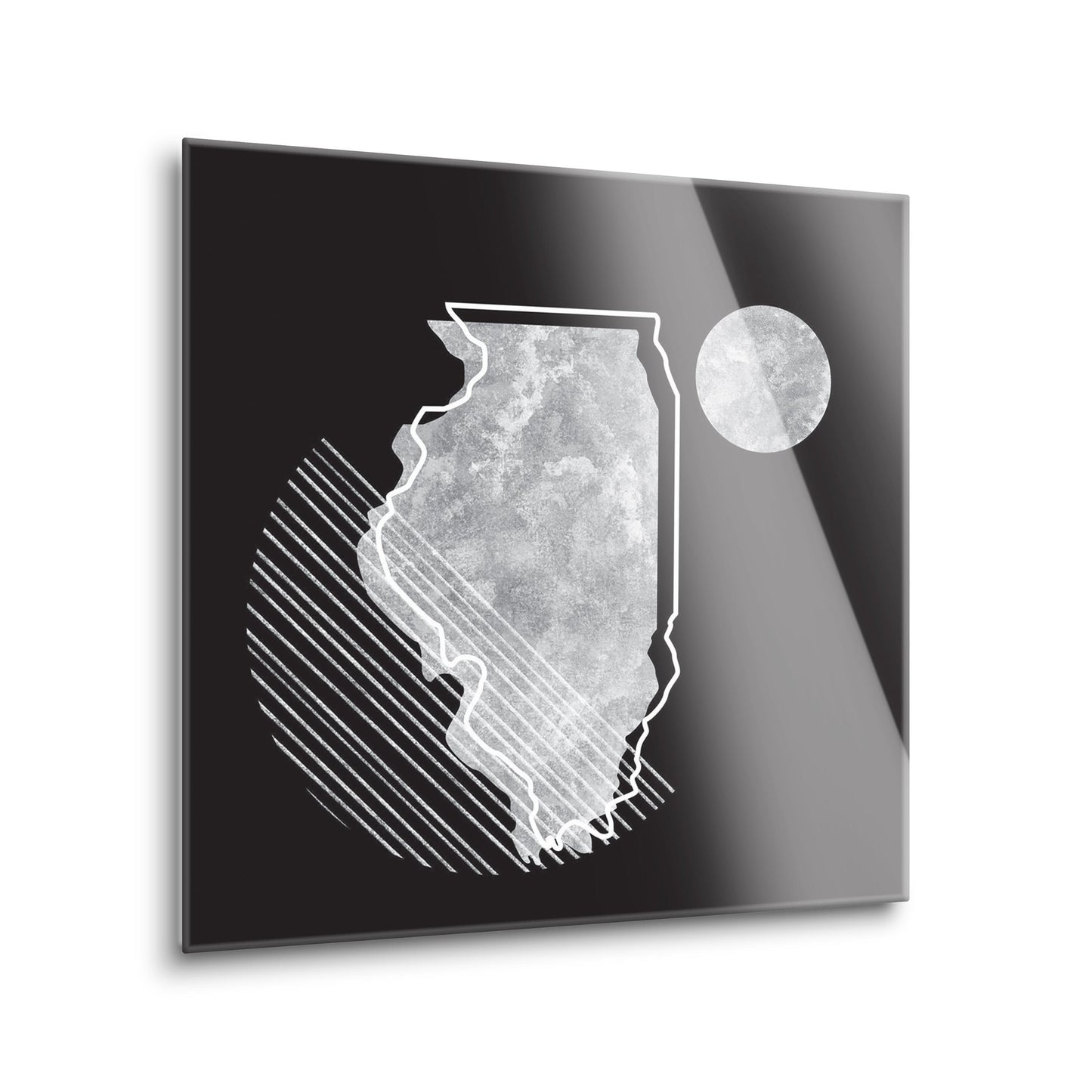 Black And White Geometric On Black Illinois | Hi-Def Glass Art | Eaches | Min 2