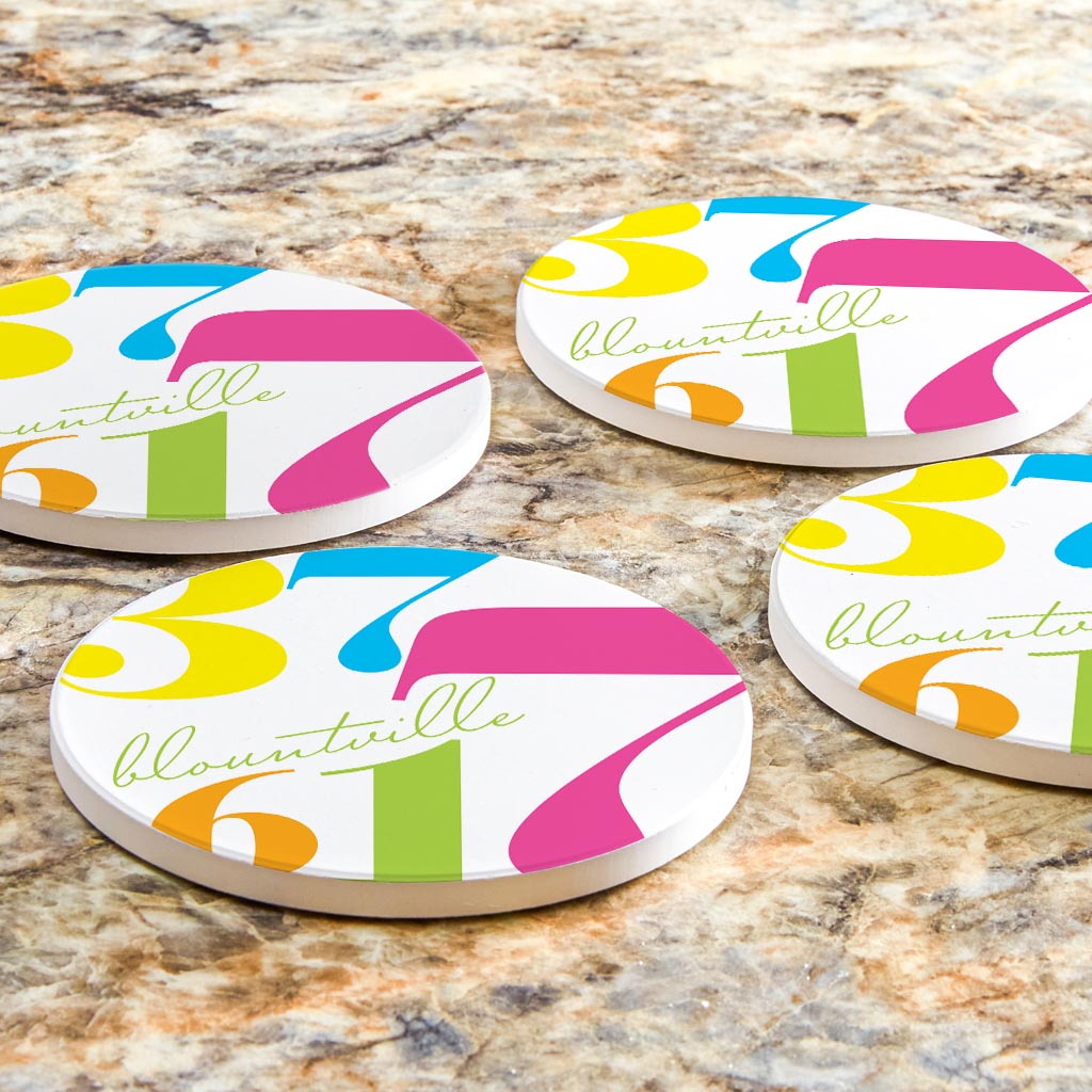 Bright Modern Color Block City Zip Tennessee Blountville | Absorbent Coasters | Set of 4 | Min 2