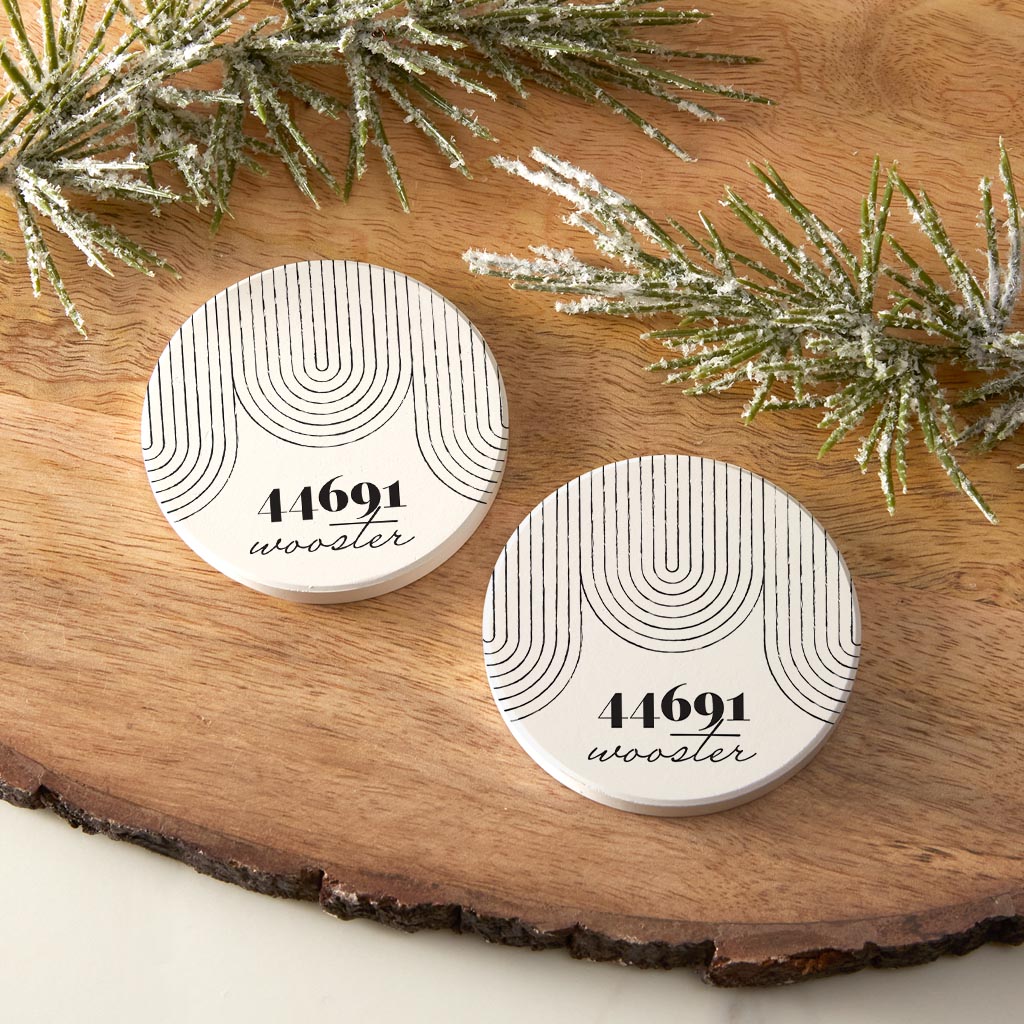 Black And White City Zip On White Ohio Wooster | Absorbent Car Coasters | Set of 2 | Min 4