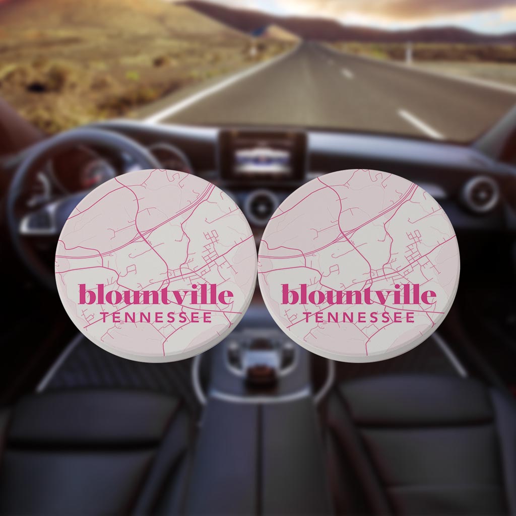 Bright Modern Pink Map Tennessee Blountville | Absorbent Car Coasters | Set of 2 | Min 4