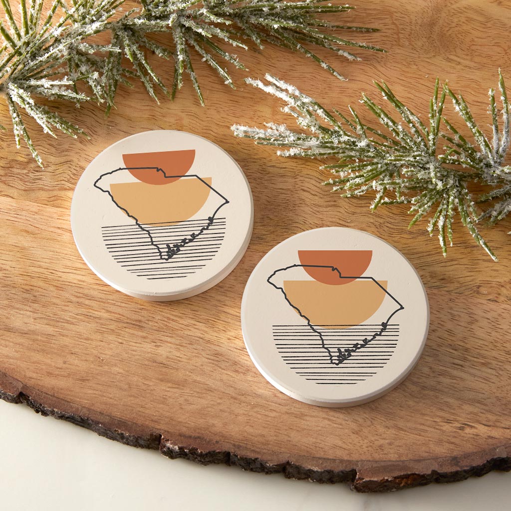 Vintage Groove Shape Stack South Carolina| Absorbent Car Coasters | Set of 2 | Min 4
