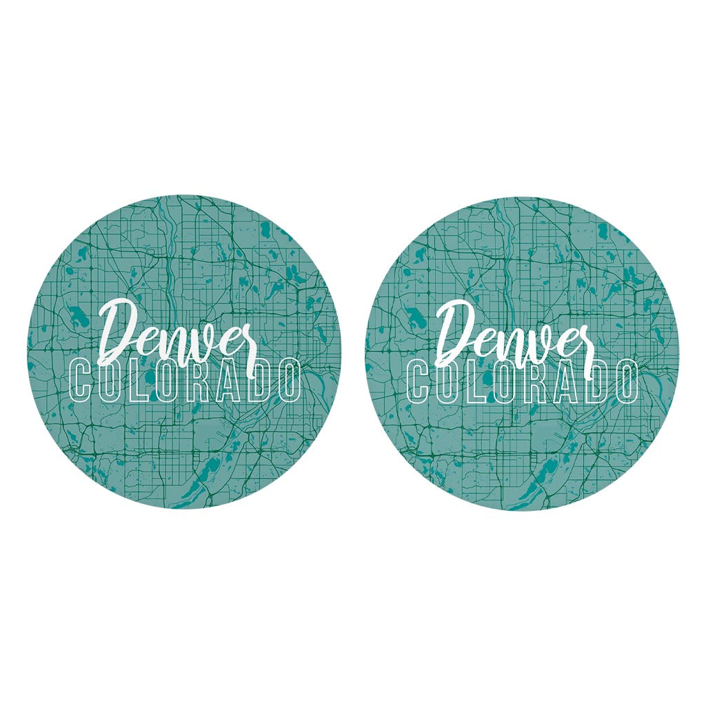 Boho Color Blue Map Colorado Denver | Absorbent Car Coasters | Set of 2 | Min 4
