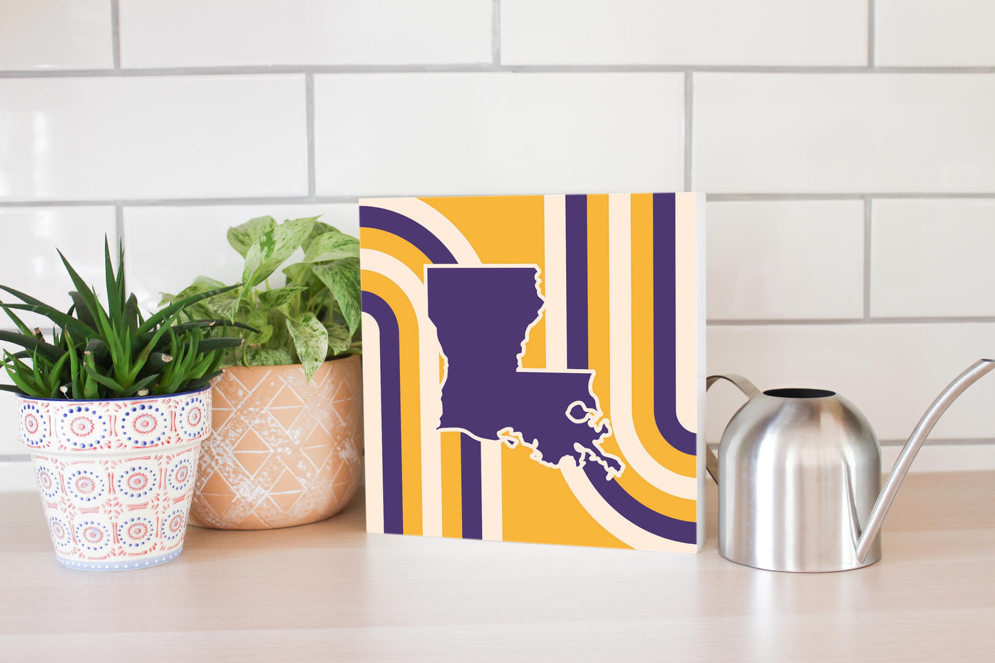 Purple Gold Louisiana Retro State Shape | Wood Block | Eaches | Min 2