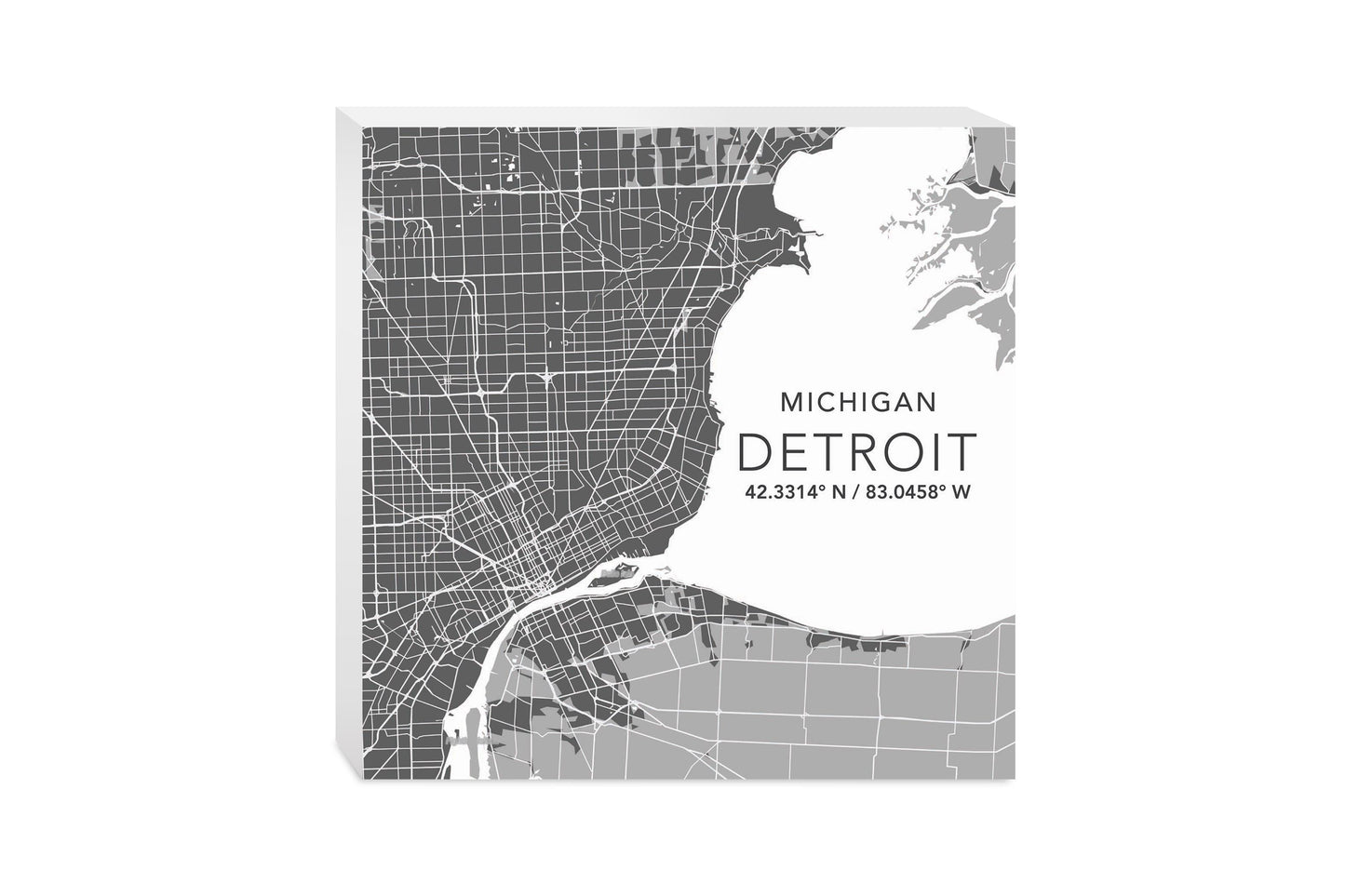 Grey Detroit Michigan Map & Coordinates | 10x10