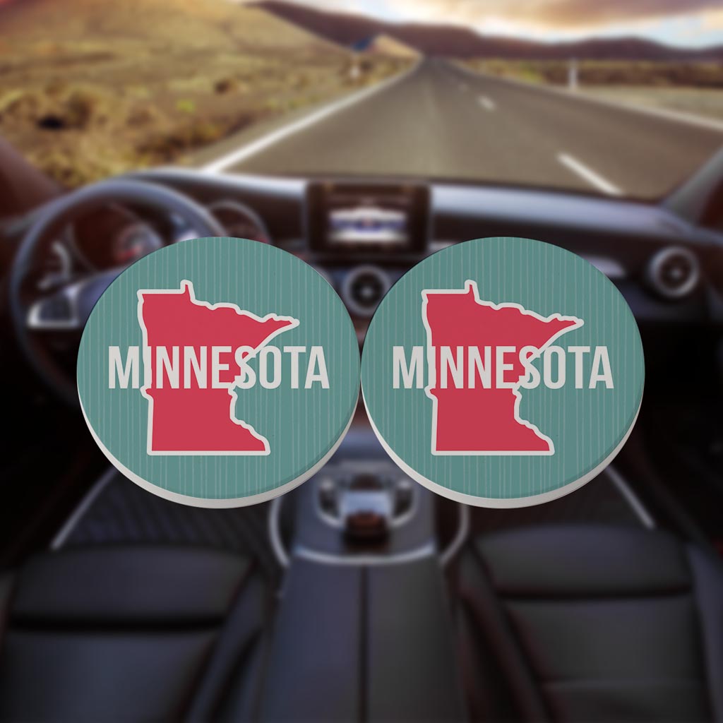 Boho Color State On Blue Minnesota | Absorbent Car Coasters | Set of 2 | Min 4