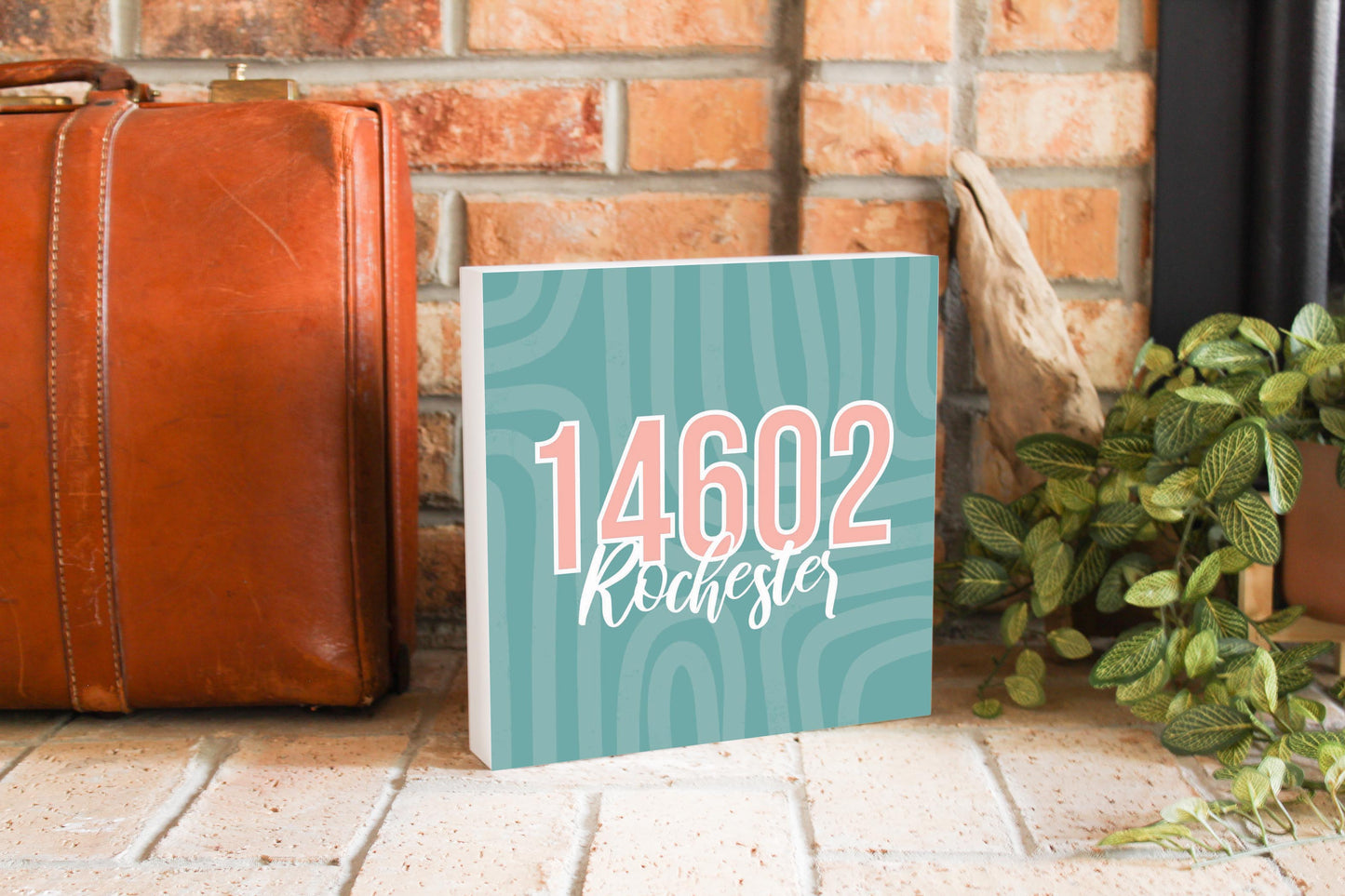 Boho Color City Zip On Blue New York Rochester | Wood Block | Eaches | Min 2