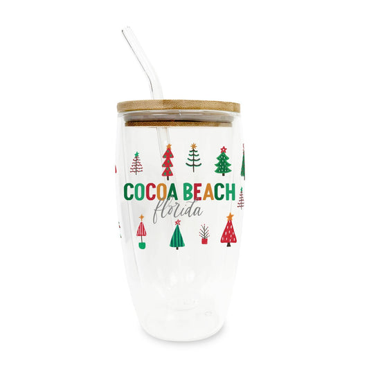 16oz Custom Insulated Glass Tumbler Christmas Trees