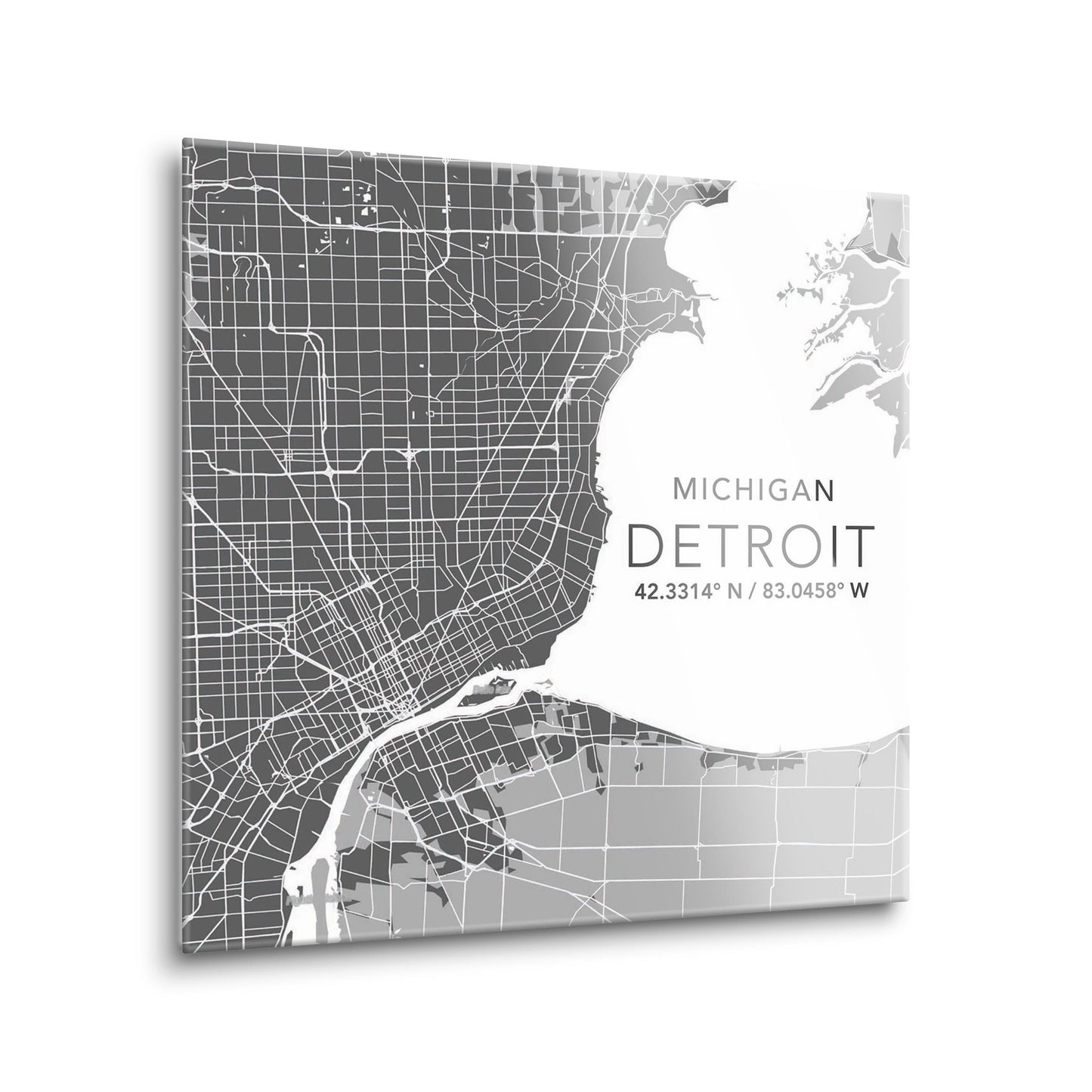 Grey Detroit Michigan Map & Coordinates | 8x8