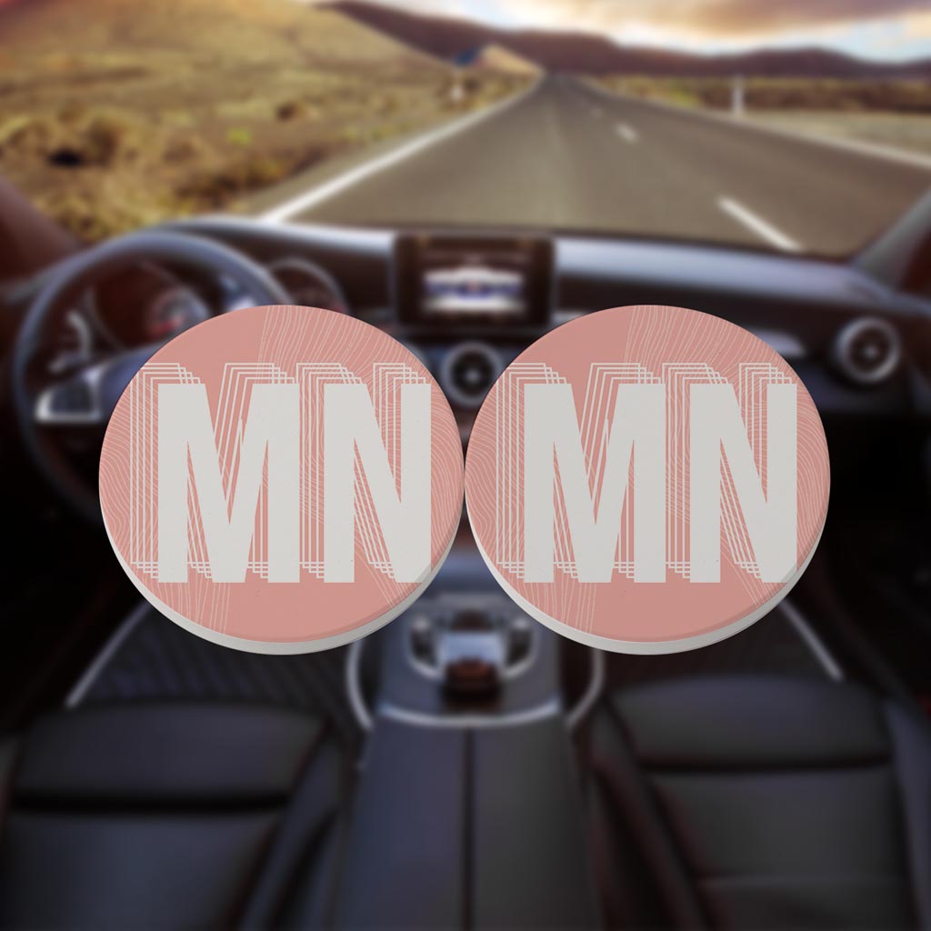 Boho Color Abbreviated On Pink Minnesota| Absorbent Car Coasters | Set of 2 | Min 4
