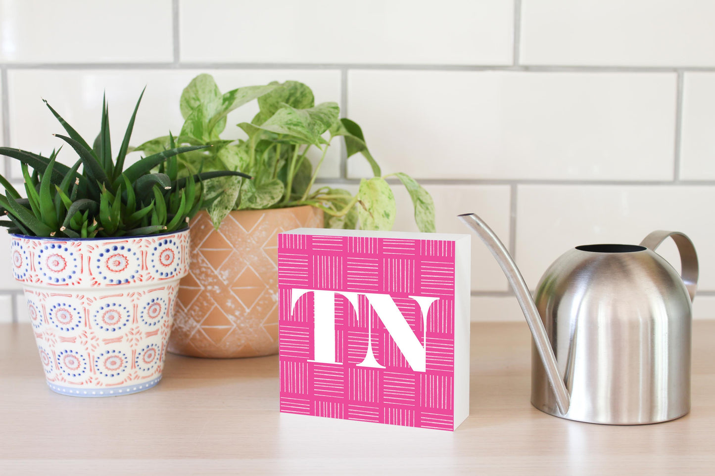 Bright Modern Abbreviated On Pink Tennessee | Wood Block | Eaches | Min 4
