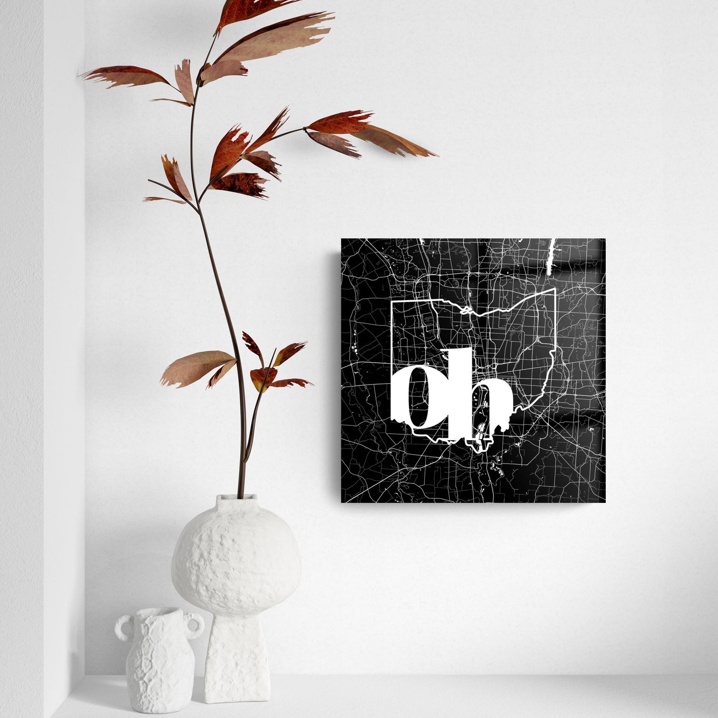 Black And White Abbreviated State Map Black Ohio Columbus | Hi-Def Glass Art | Eaches | Min 2