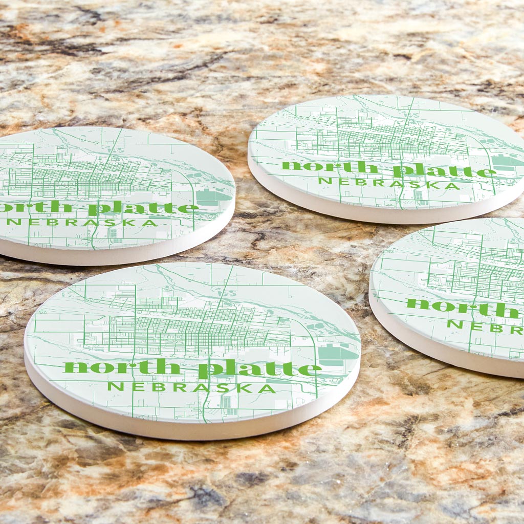 Bright Modern Green Map Nebraska North Platte | Absorbent Coasters | Set of 4 | Min 2