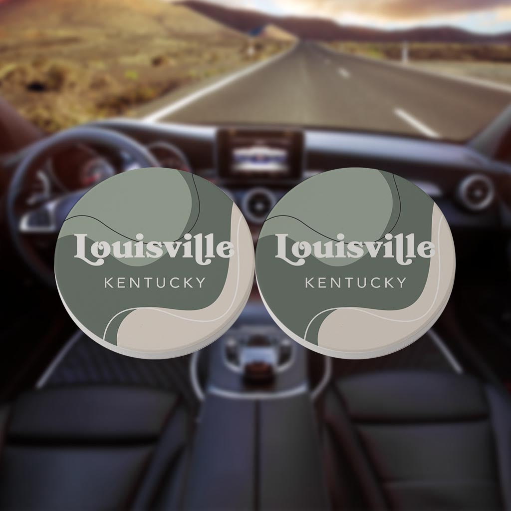 Vintage Groove Fluid Green Kentucky Louisville | Absorbent Car Coasters | Set of 2 | Min 4