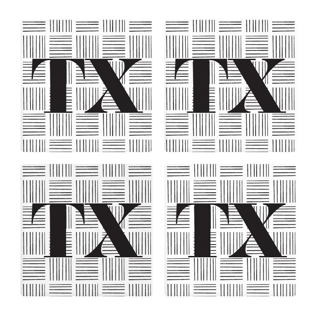 Black And White Abbreviated On White Texas | Absorbent Coasters | Set of 4 | Min 2