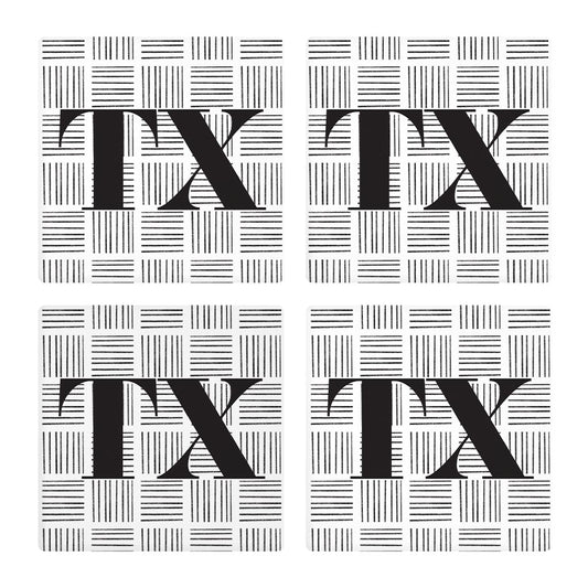 Black And White Abbreviated On White Texas | Absorbent Coasters | Set of 4 | Min 2