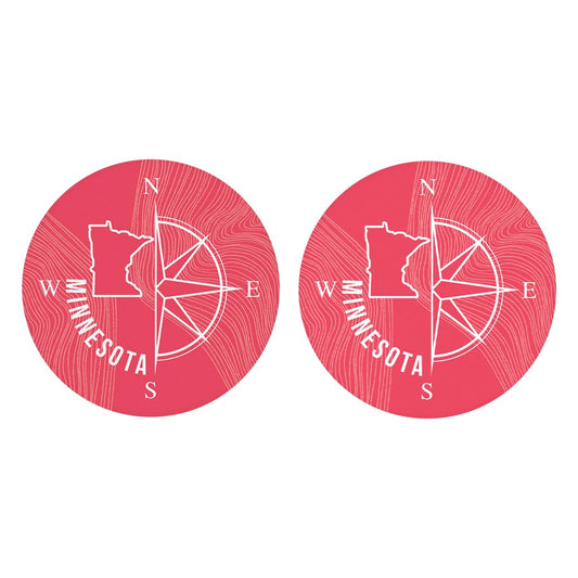 Boho Color Compass State On Pink Minnesota| Absorbent Car Coasters | Set of 2 | Min 4