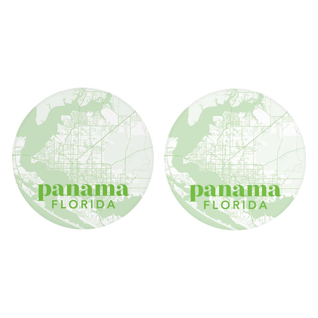 Bright Modern Green Map Florida Panama | Absorbent Car Coasters | Set of 2 | Min 4