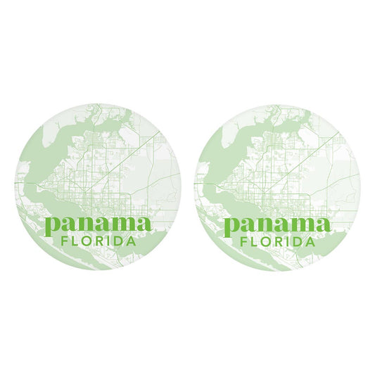 Bright Modern Green Map Florida Panama | Absorbent Car Coasters | Set of 2 | Min 4